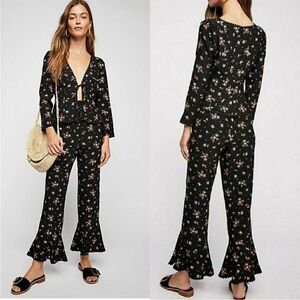 Free People Womens El Paso Pajama Sleep Set, Black, NWT